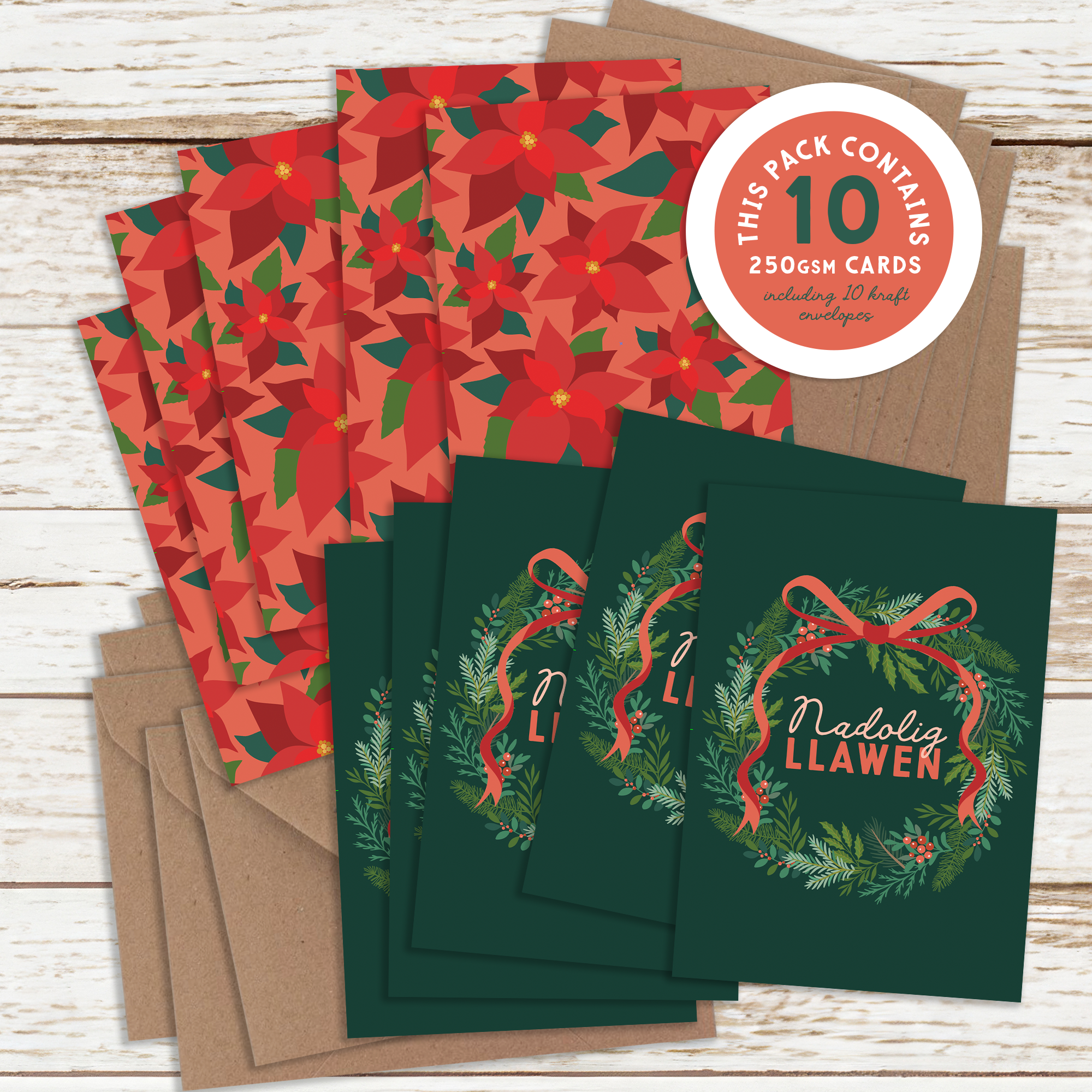 Poinsettia wreath A7 card pack