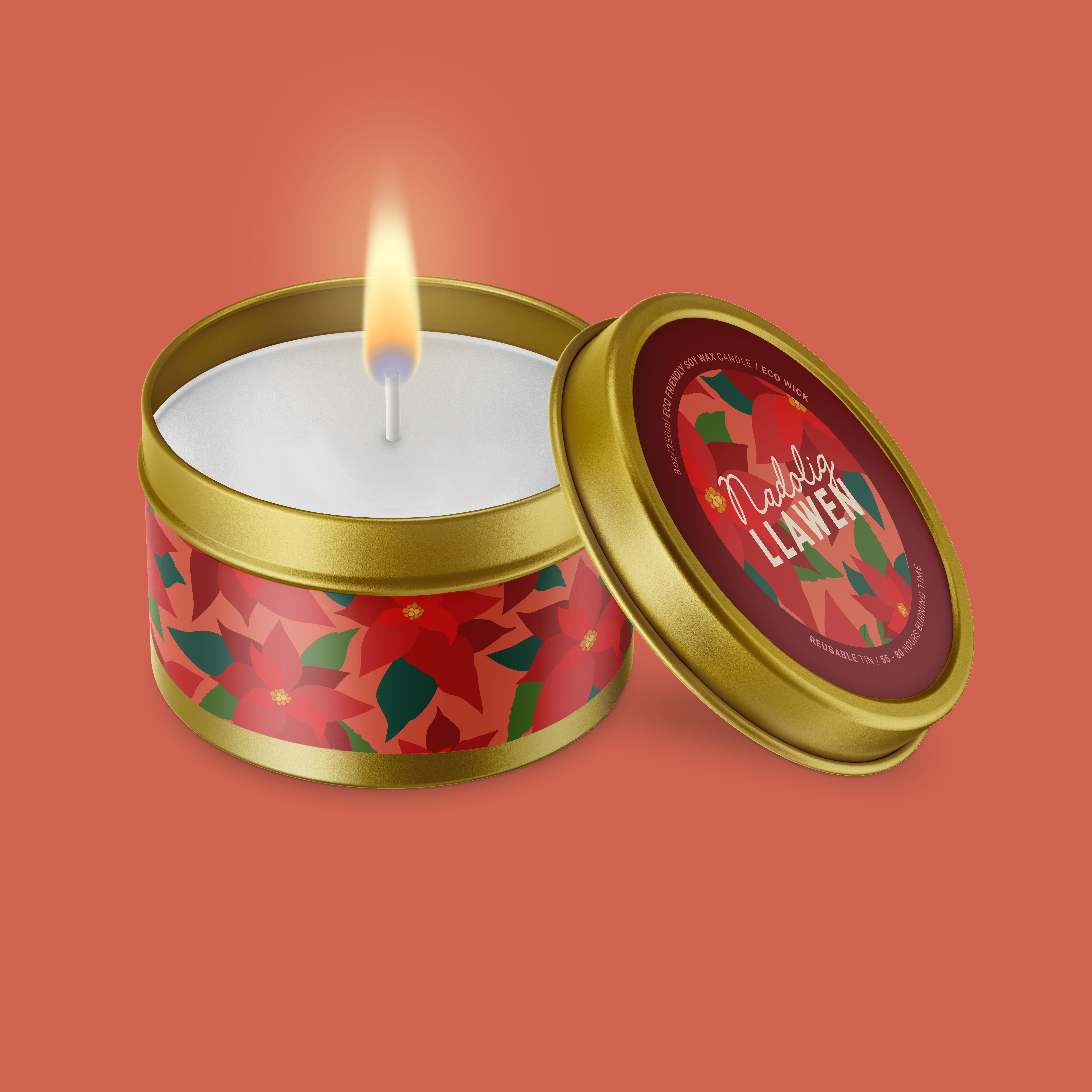 Poinsettia blossom candle