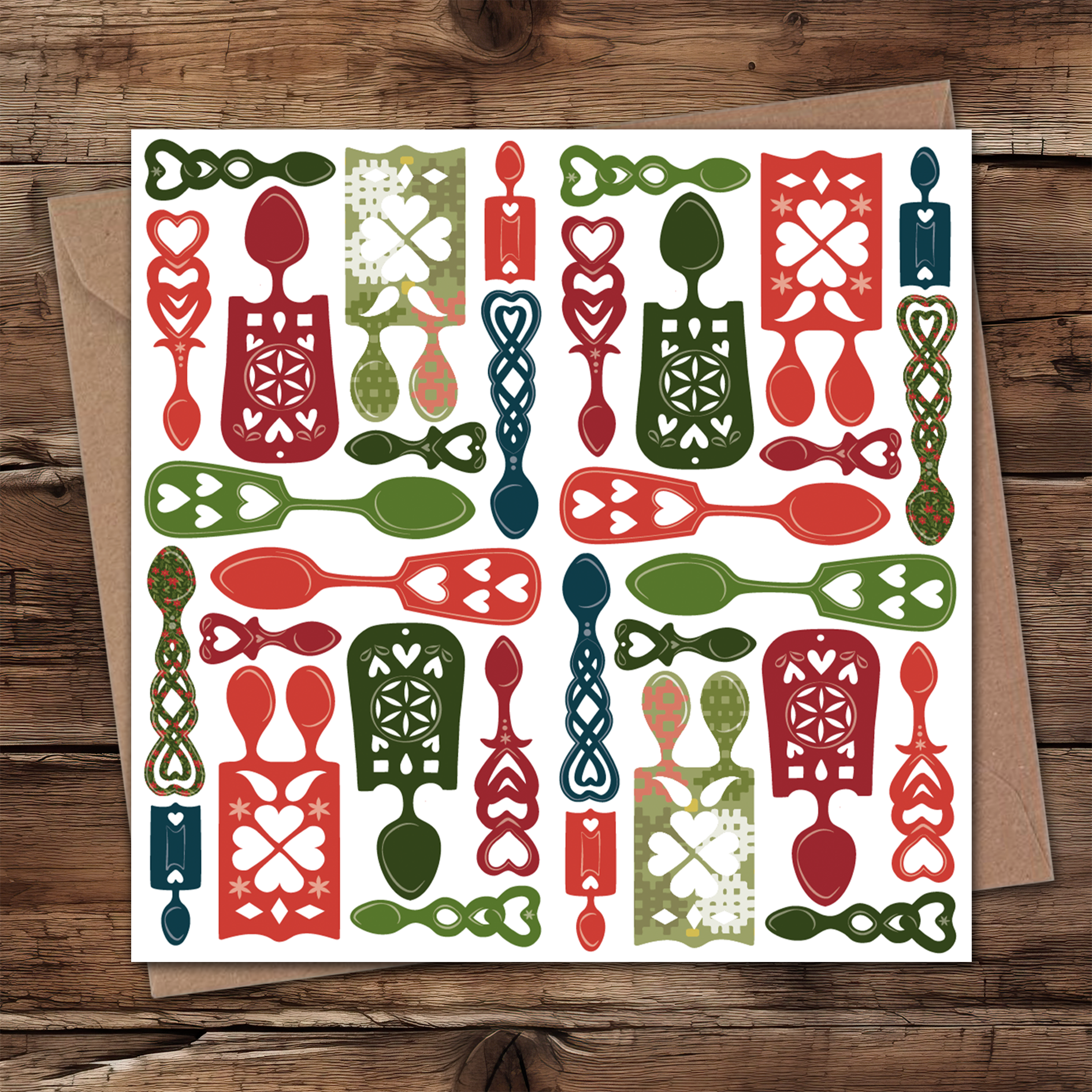 Christmas spoons Welsh Christmas card