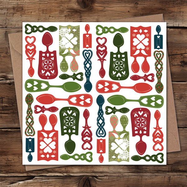 Christmas spoons Welsh Christmas card