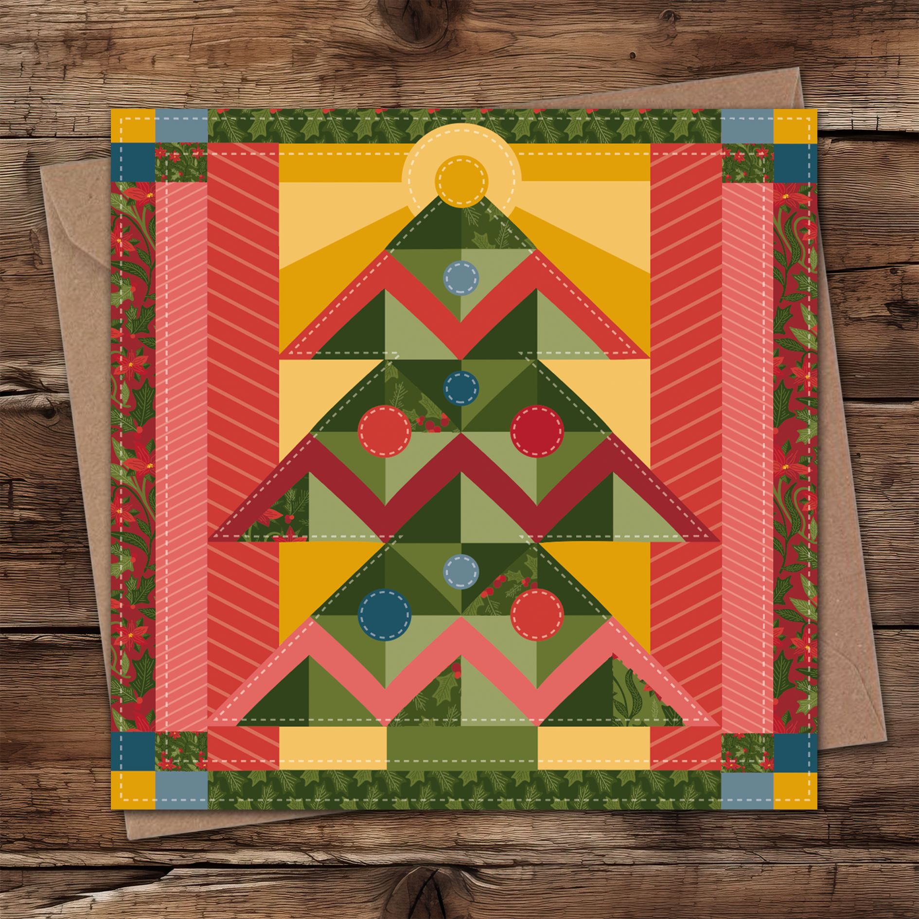 Christmas quilt Welsh Christmas card