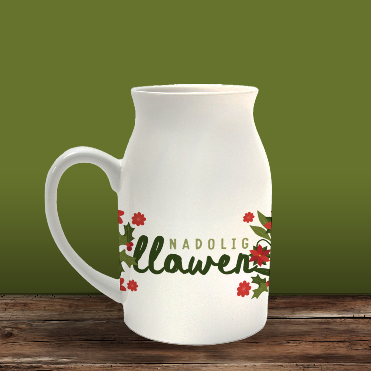 Poinsettia and Holly Milk Jug