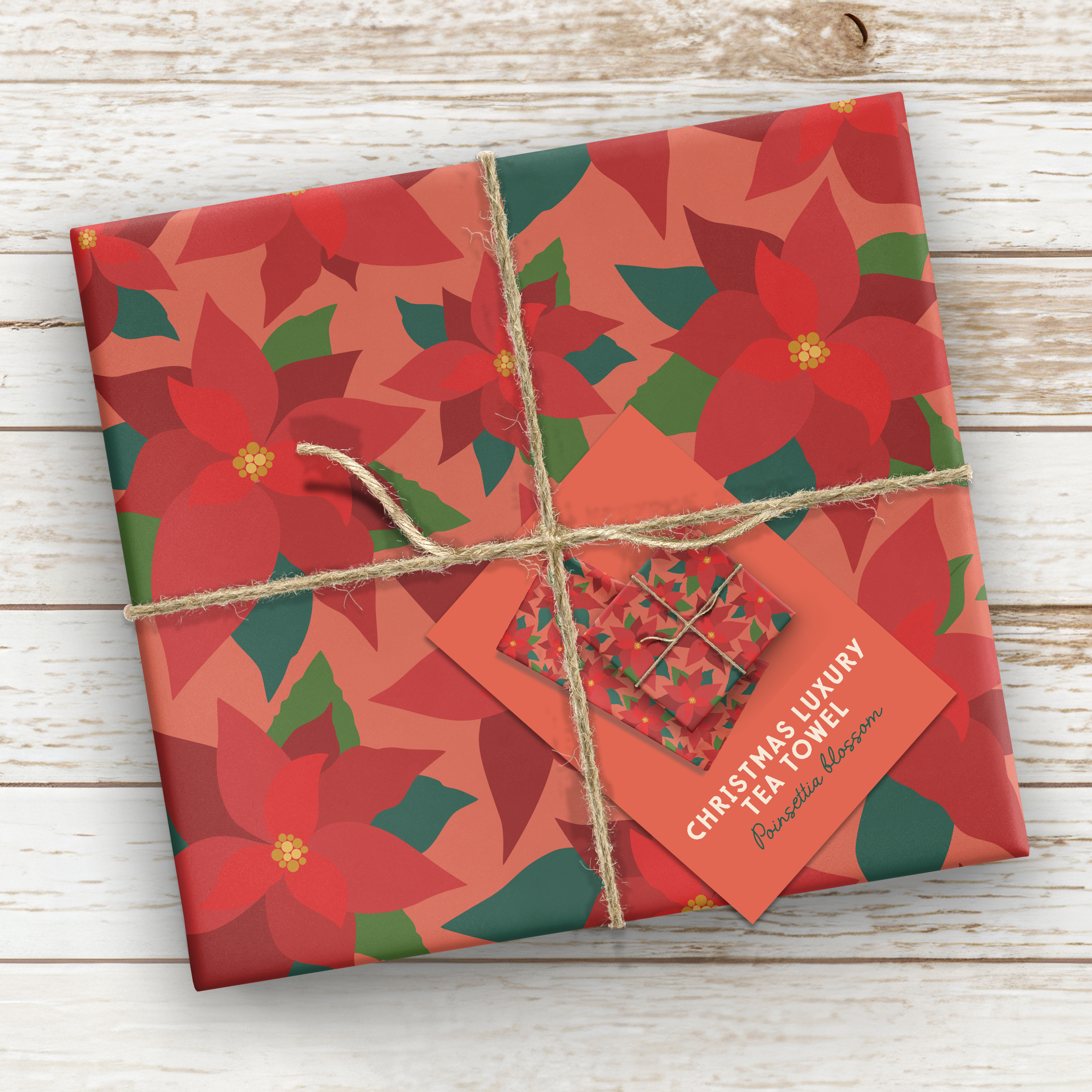 Poinsettia blossom tea towel
