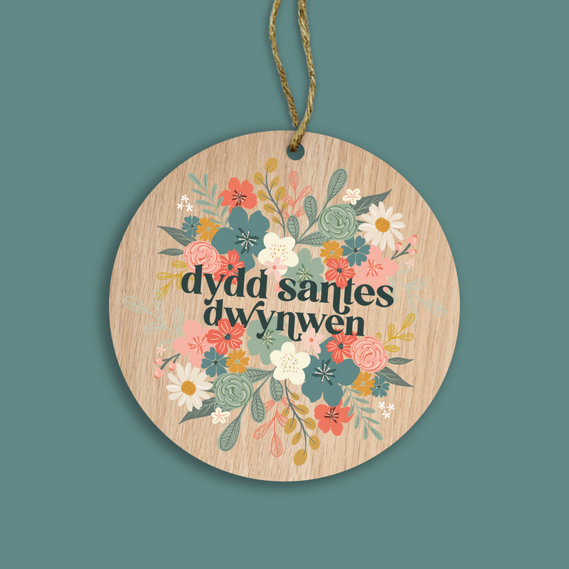 Dydd Santes Floral Wooden Decoration