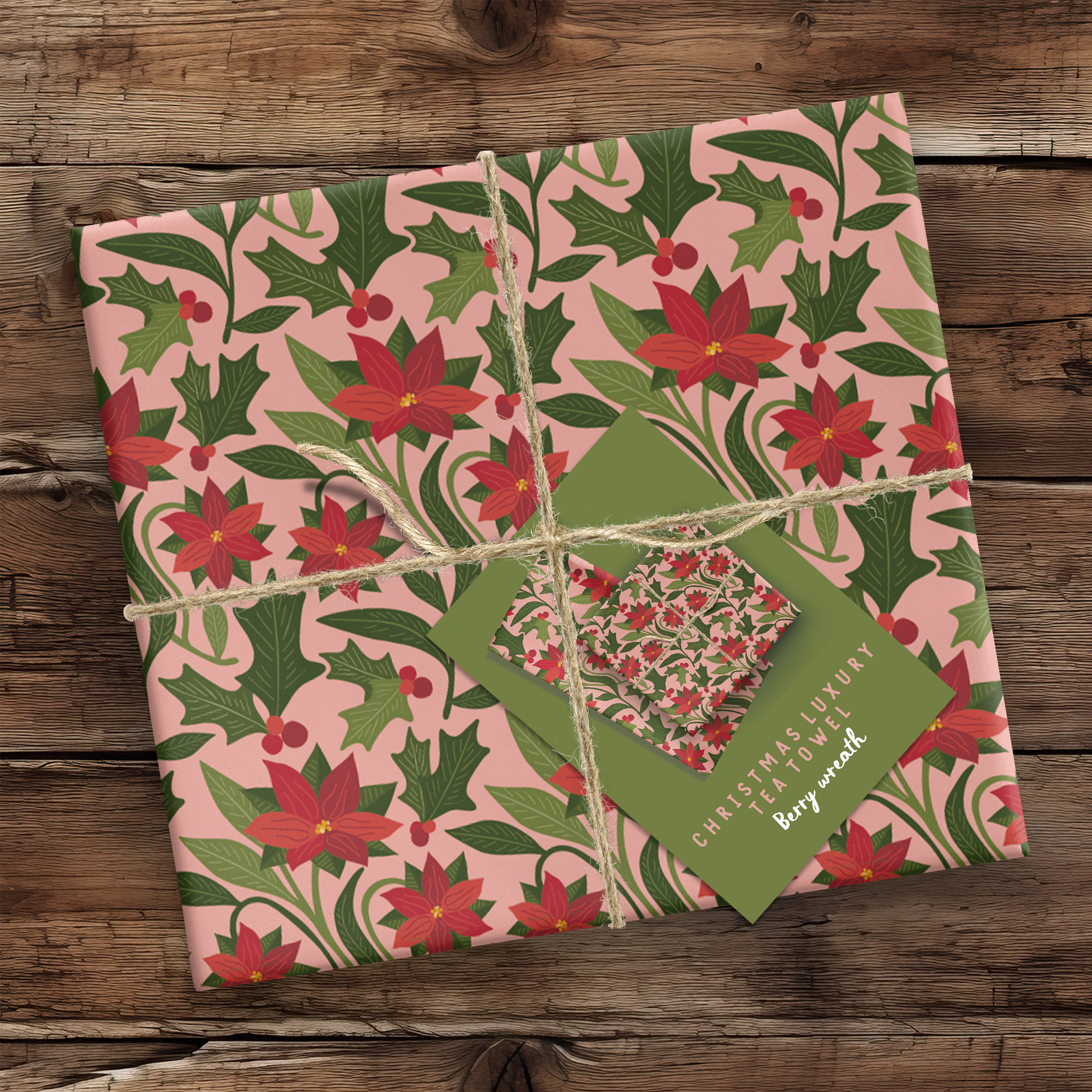 Pink Poinsettia Tea Towel
