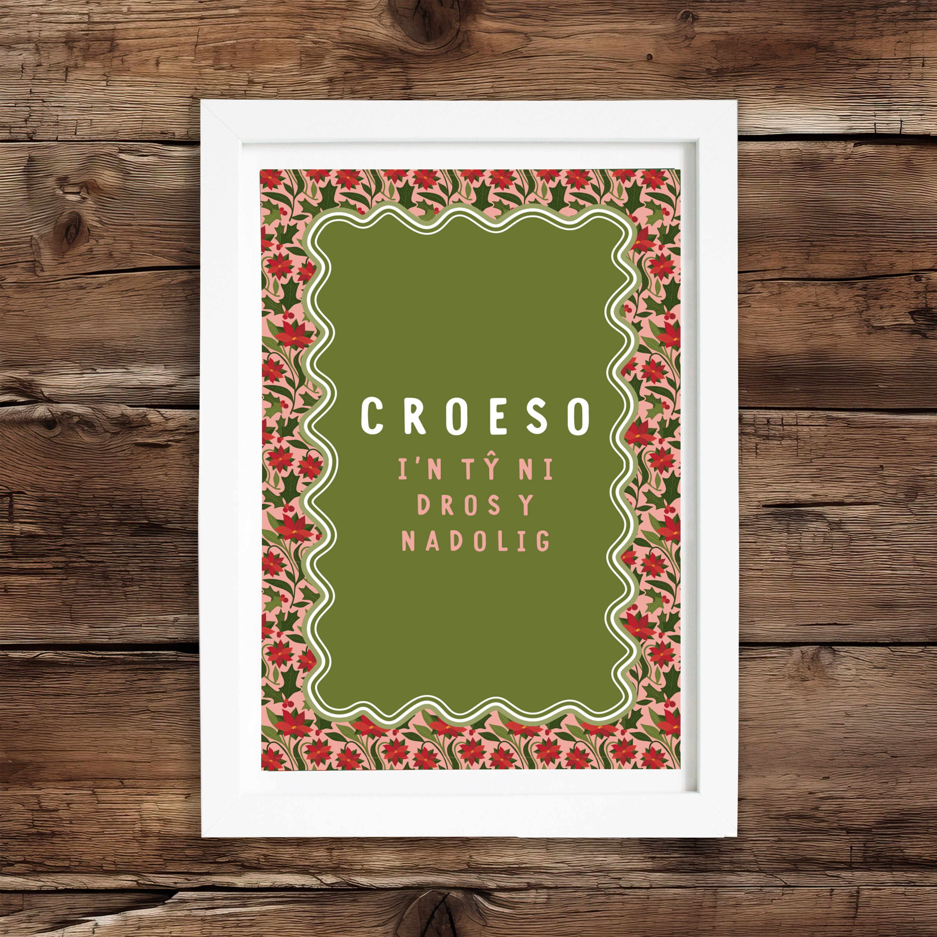 Christmas Green & Pink Print