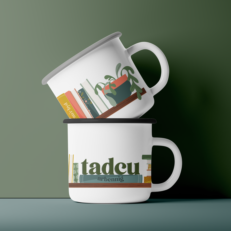 Tadcu bookshelf Mug / Enamel or ceramic