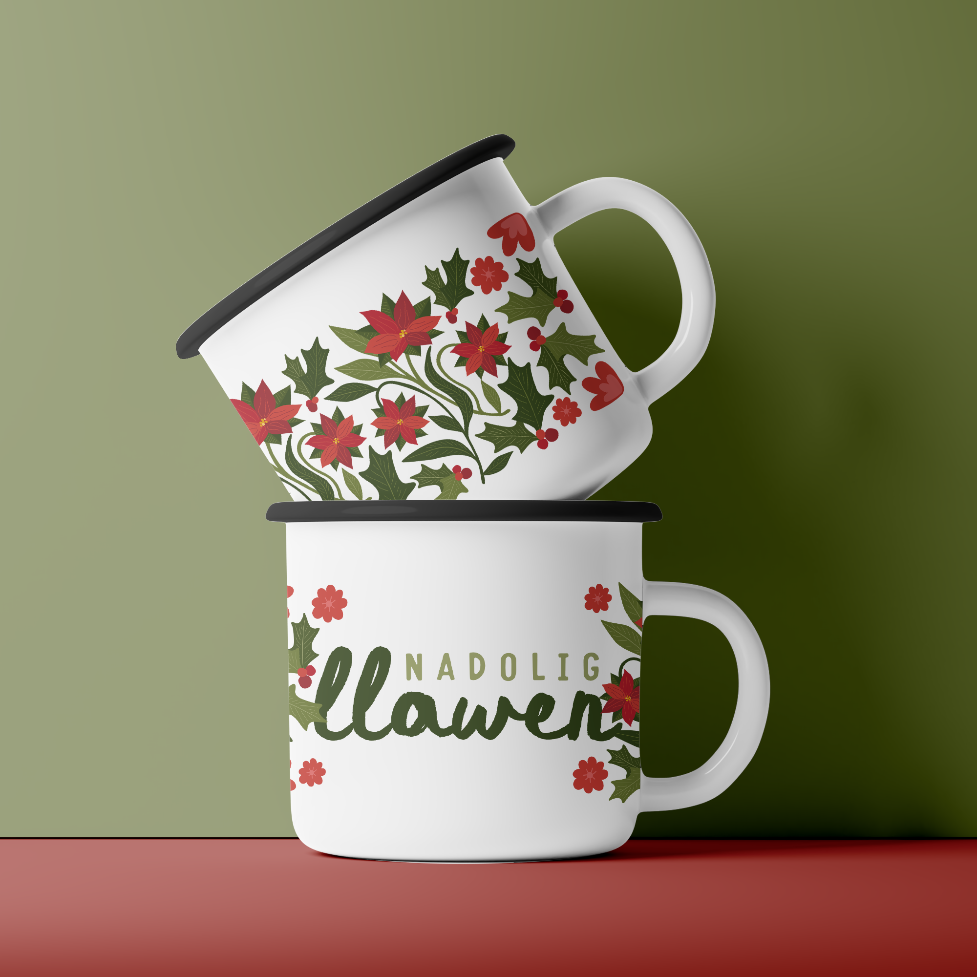 Poinsettia and Holly Mug