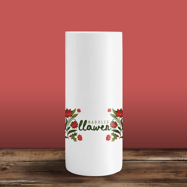 Poinsettia and Holly Tall Vase