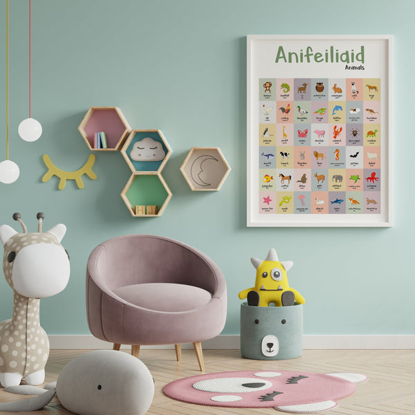 A2 Anifeiliaid // Animal Welsh Translation Print for Children's Bedroom or Playroom