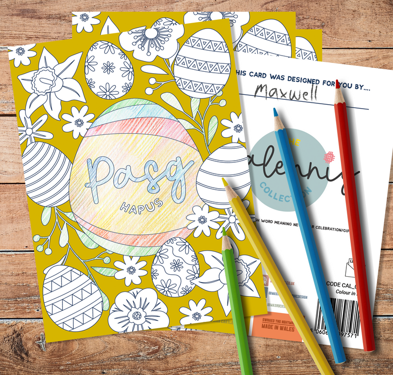 ‘Colour in your own’ Pasg Hapus/Happy Easter Card Pack
