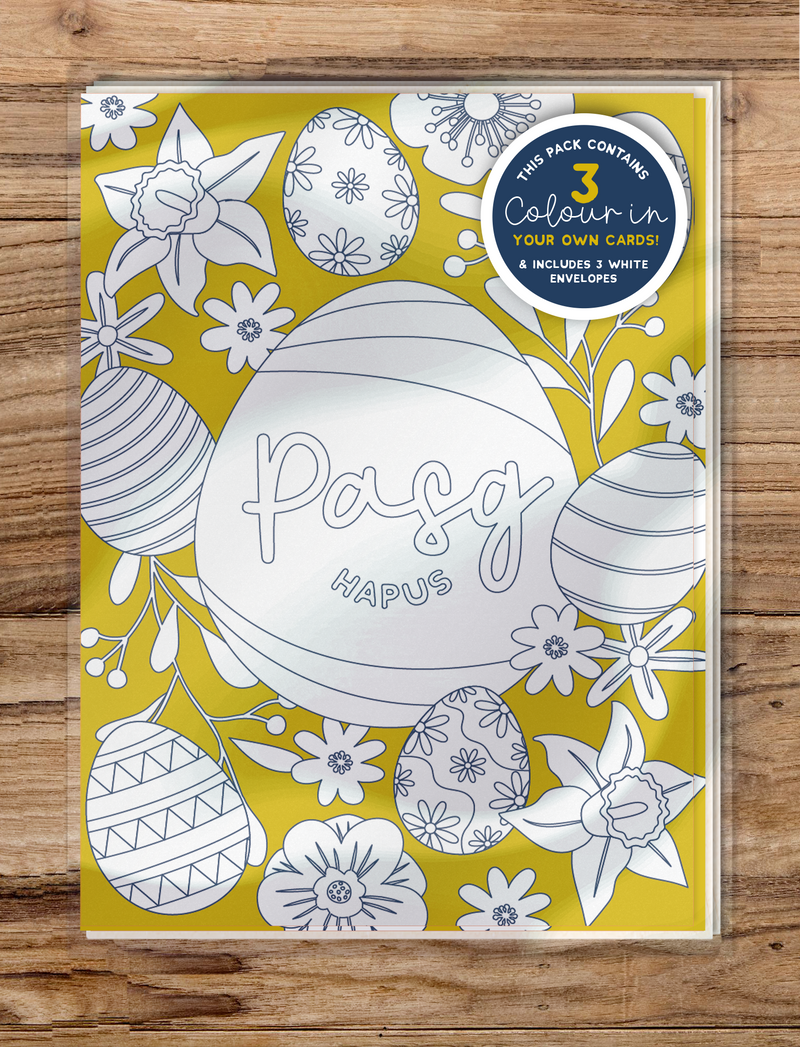 ‘Colour in your own’ Pasg Hapus/Happy Easter Card Pack