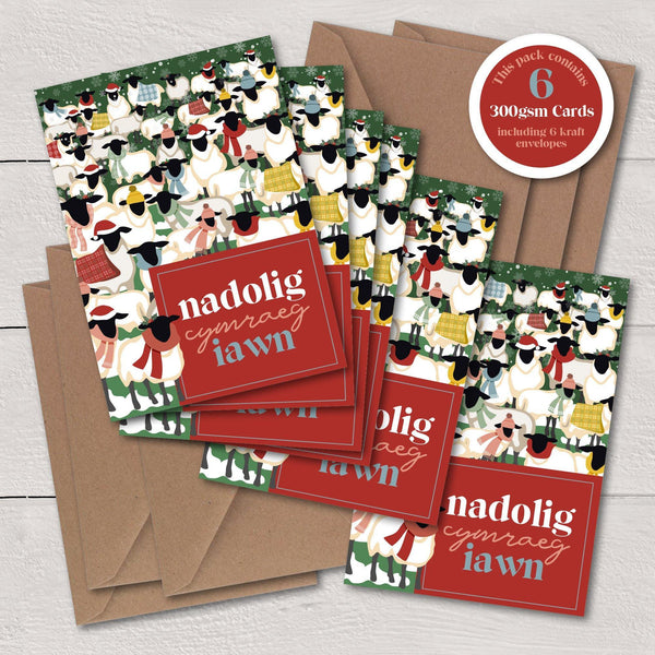 Nadolig Cymraeg Iawn Sheep / A Very Welsh Christmas - A6 Luxury Card Pack - Max Rocks