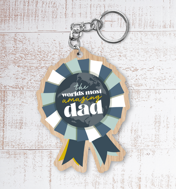 The World's most amazing Dad rosette Painted Wooden Keyring