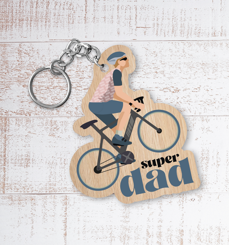 Super Dad biker Painted Wooden Keyring