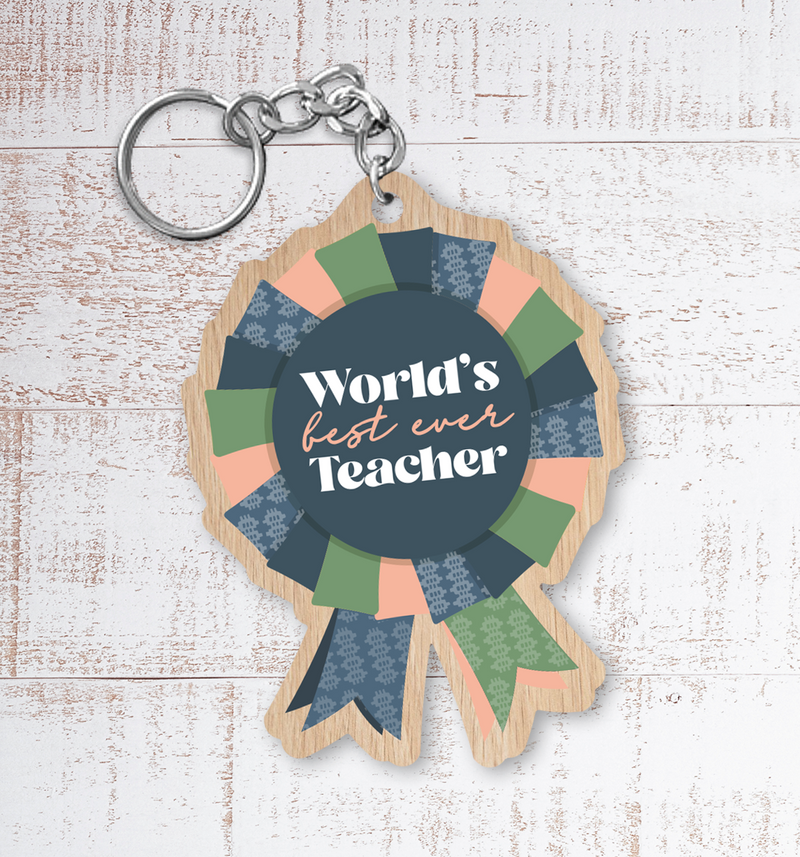 World's best ever teacher Painted Wooden Keyring