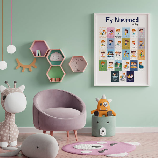 A2 Fy Niwrnod // My Day Welsh Translation Print for Children's Bedroom or Playroom