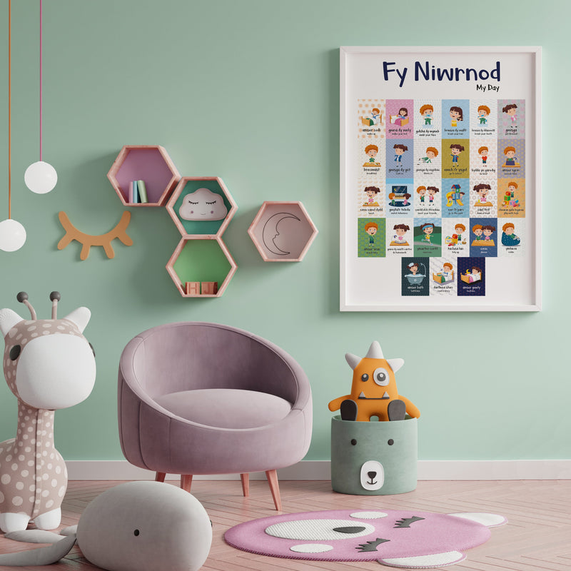 A2 Fy Niwrnod // My Day Welsh Translation Print for Children's Bedroom or Playroom